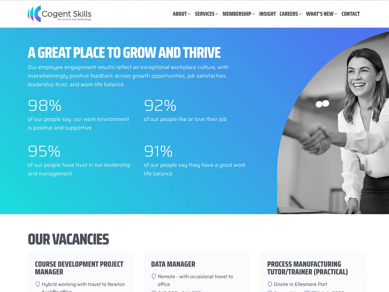 Careers website built by CareerPaths, showing role information and progression routes.