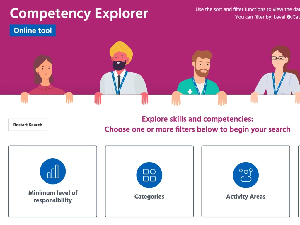 Competency explorer listing the tasks and skills attached to a single role.