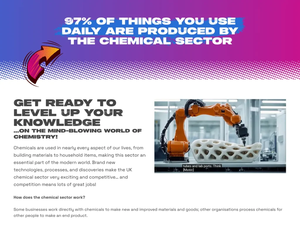 The Not Just Lab Coats careers website, showing science career routes.