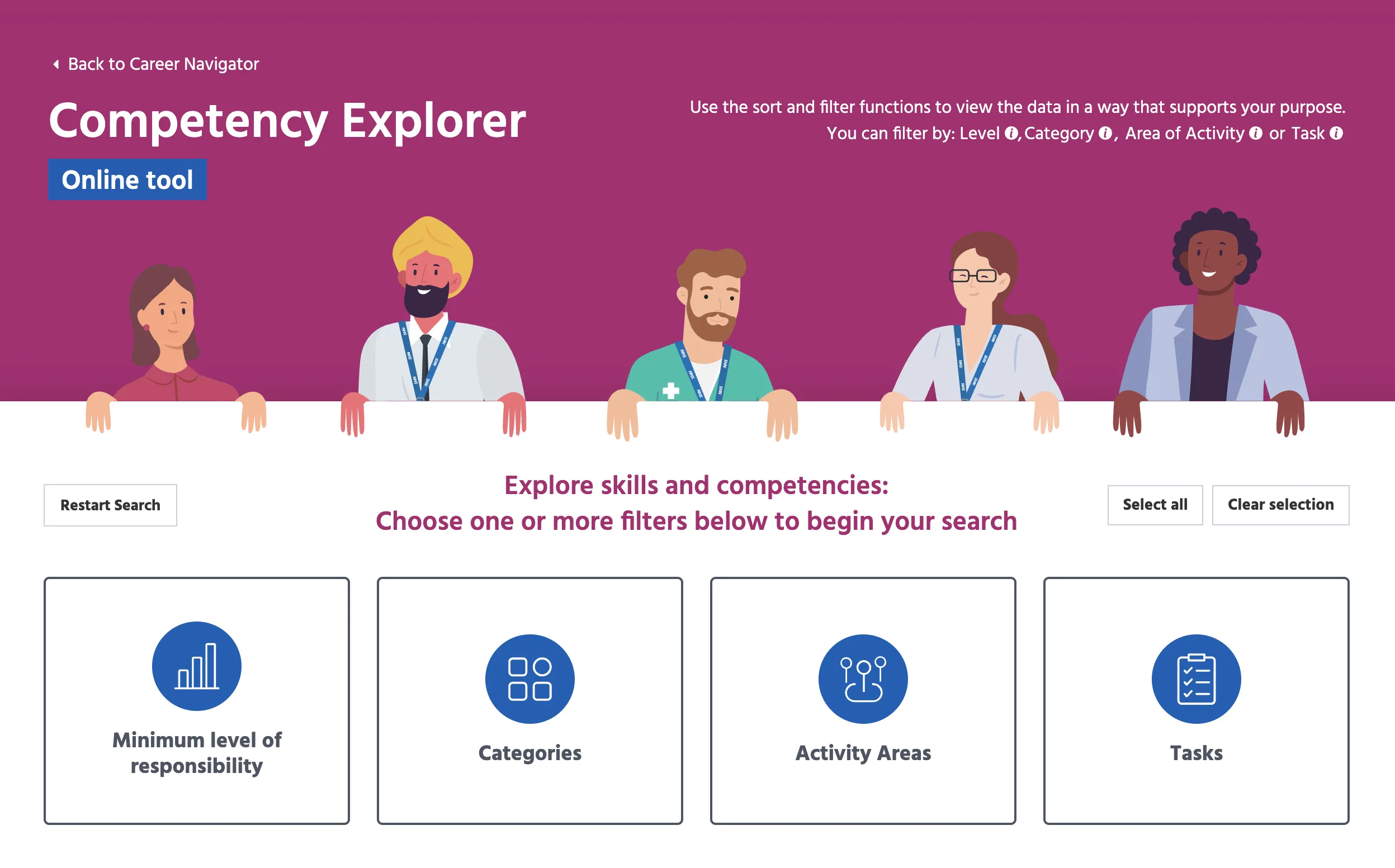 Navigator screen letting someone search job role competencies and tasks.