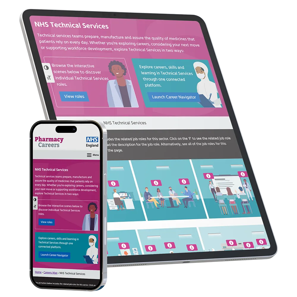The Careers in Pharmacy website open on a laptop, showing its interactive careers map.